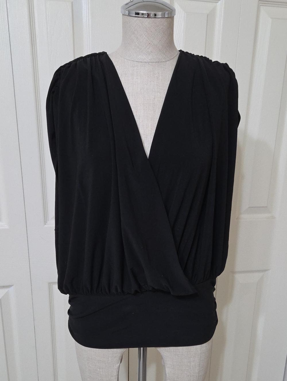 White House Black Market Black Draped Surplice Blouse